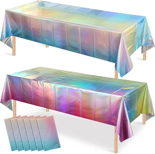 Miniatura 15 de FunnyPars Paquete de 6 Manteles de Plástico Rojo Iridiscente, Cubiertas de Mesa Rectangulares Desechables con Brillo Láser, Mantel de Lámina