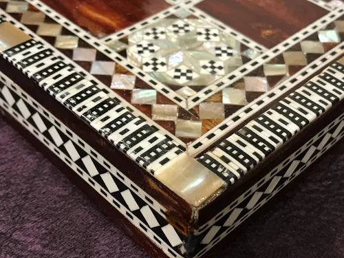 Miniatura 5 de Tablero de ajedrez con incrustaciones de nácar egipcio hecho a mano (13.2 pulgadas m02)