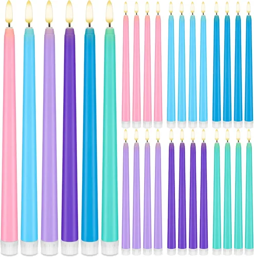 Miniatura 10 de Baquler 24 velas cónicas sin llama de flores silvestres de 11 pulgadas, funciona con pilas, velas LED de plástico con degradado parpadeante