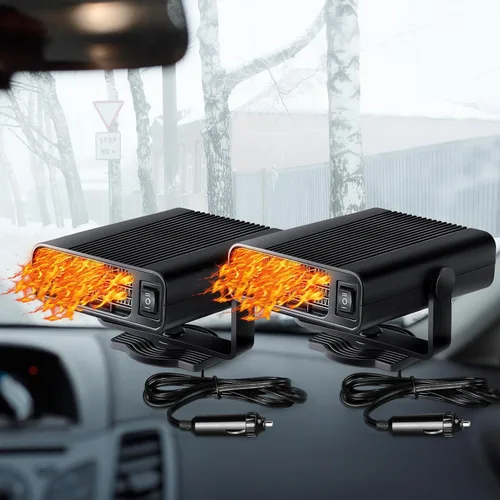Calentador portátil de automóvil de 2 piezas de 12 V y 150 W para enchufar el encendedor de cigarrillos, descongelador de parabrisas giratorio de