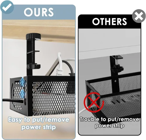 Miniatura 5 de Bandeja de gestión de cables para debajo del escritorio, gestión de cables debajo del escritorio sin taladro, bandeja de gestión de cables con Negro