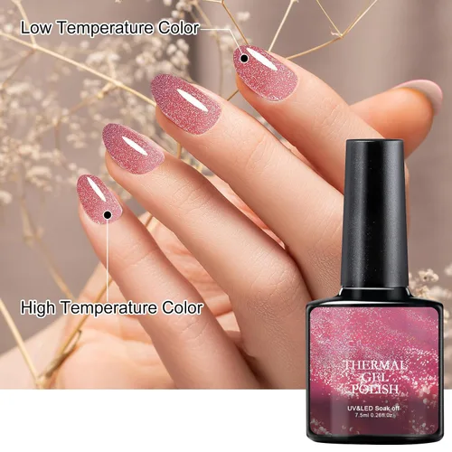 Miniatura 4 de Esmalte de uñas de gel que cambia de color de temperatura, esmalte de gel con purpurina, diseño holográfico de camaleón, diseño de arte de uñas