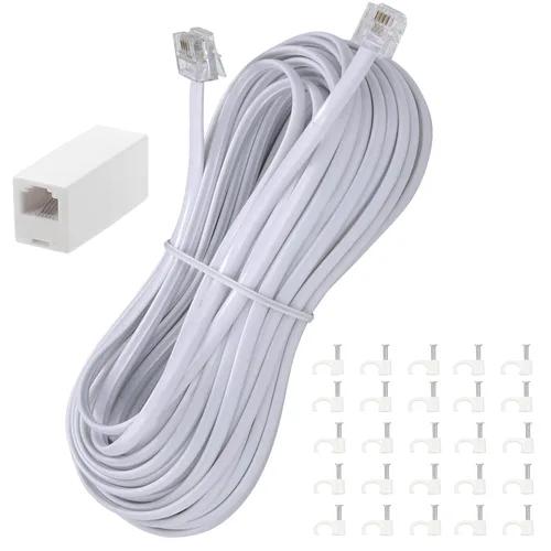 Miniatura 15 de Cable de extensión de teléfono, cable de línea de teléfono (15 pies - Negro) con conector RJ11 estándar