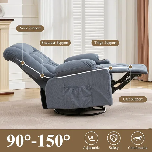 Miniatura 7 de Sillón reclinable de gran tamaño con masaje y calefacción lumbar, reclinable giratorio con control remoto, sofá individual para adultos, personas