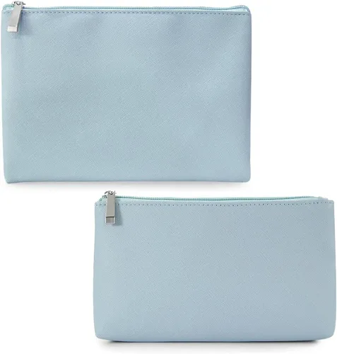 Miniatura 8 de Juego de 2 bolsas de maquillaje, pequeña bolsa de maquillaje con cremallera, bolsa de cosméticos portátil para viajes, bolsa de belleza de piel Negro