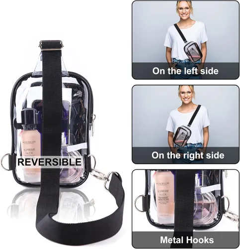 Miniatura 5 de Edraco Mini bolsa transparente tipo cangurera, resistente y transparente, bonito bolso cruzado para conciertos, estadio, viajes