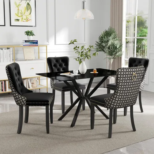 Miniatura 36 de Juego de comedor moderno de cristal de lujo de 5 piezas, juego de comedor rectangular minimalista para 4, juego de mesa de cocina de vidrio