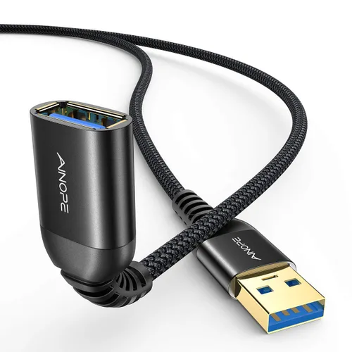 Miniatura 12 de AINOPE - Pack de 2 cables de extensión USB de alta velocidad USB 3.0, tipo A, macho a hembra. Cable de extensión de material trenzado resistente