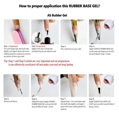 Miniatura 6 de FZANEST - Gel de base de goma para uñas, esmalte de uñas de gel transparente de formación, capa base de goma elástica, gel de extensión en una