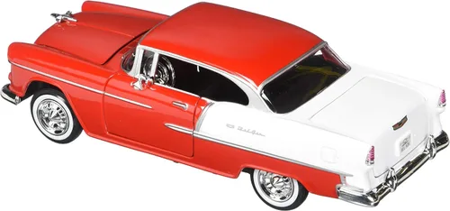 Miniatura 4 de 1955 Chevy Bel Air, rojo, escala 1/24 fundido a troquel modelo Toy Car Motormax 73229