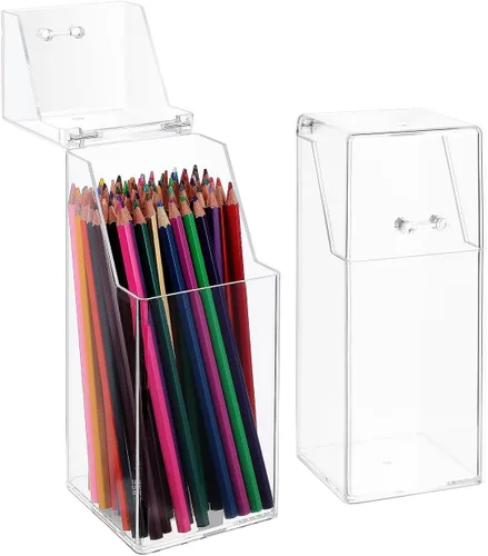 DOITOOL Soporte acrílico para brochas de maquillaje con tapa, caja de almacenamiento transparente para bolígrafos, organizador de cosméticos sin