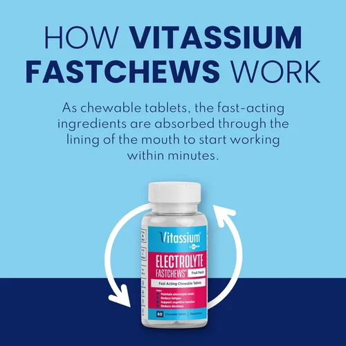 Miniatura 2 de Vitassium FastChews con electrolitos para reposición de sodio y potasio, botella de 60 comprimidos FastChews, uva