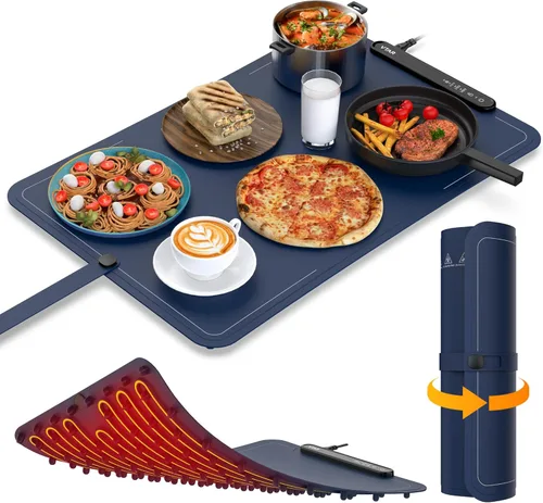 Miniatura 10 de VTAR Alfombrilla Eléctrica de Calentamiento de Alimentos y Bandeja Calentadora para Servidores de Buffet de Fiesta, Calentamiento de Doble Zona