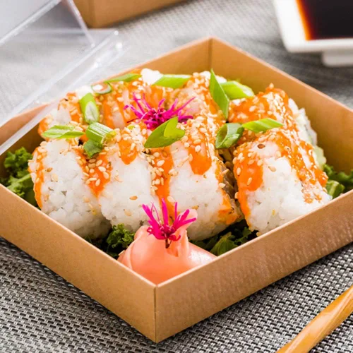 Miniatura 3 de Restaurantware -Matsuri Vision Bandejas de sushi de 5 x 4.4 x 1.4 pulgadas, 100 cajas de embalaje de sushi a prueba de grasa. Las tapas se venden