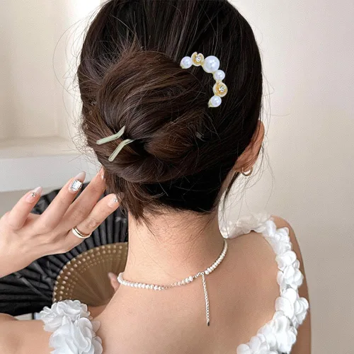 Miniatura 3 de Lawie Paquete de 10 horquillas de metal dorado en forma de U, con forma de mariposa, palillos curvados para palos de pelo con colgantes, horquillas