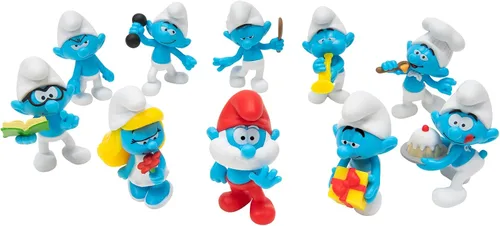 Miniatura 3 de The Smurfs Paquete de 10 figuras clásicas del 40 aniversario – Cuenta con pitufina de 2 pulgadas, gruñón, codicioso, papá pitufo, cerebro, fuerte