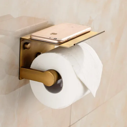 Miniatura 2 de Soporte de papel higiénico de latón antiguo con estante de almacenamiento para teléfono móvil, soporte de pared (2#)