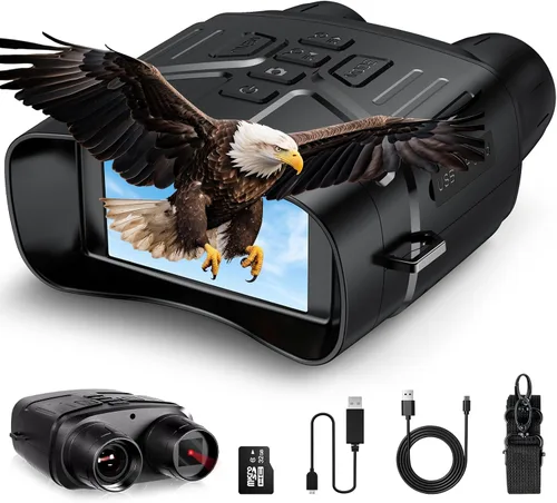 Gafas de visión nocturna, prismáticos infrarrojos de visión nocturna 4K con batería recargable de 4000mAh, tarjeta TF de 32GB para acampar, regalo