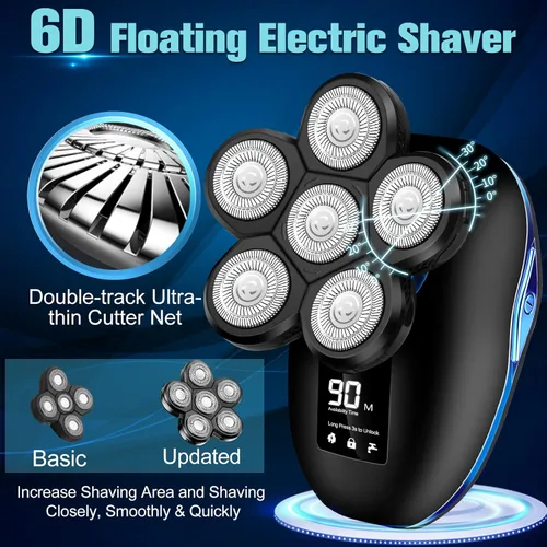 Miniatura 4 de Afeitadora de cabeza para hombres calvos, afeitadora eléctrica 6 en 1 para cabeza calva 6D húmeda/seca, impermeable, afeitadora eléctrica