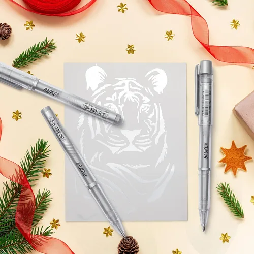 Miniatura 5 de Qionew Bolígrafos de gel plateados, punta fina de 0.039 in, juego de bolígrafos de tinta de gel plateado para artistas, para dibujo de papel negro