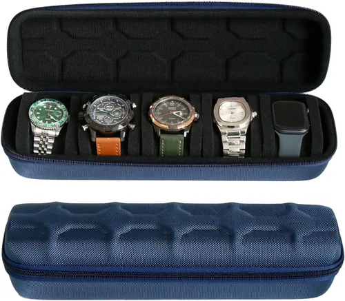 Besforu Caja organizadora de relojes duros para hombres o mujeres, funda de viaje para 5 relojes, soporte portátil para relojes de pulsera y relojes