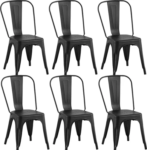 Miniatura 20 de Juego de 8 sillas de comedor de metal, sillas apilables estilo tolix con respaldo, diseñadas para el comedor diario, en interiores, cocina y comedor