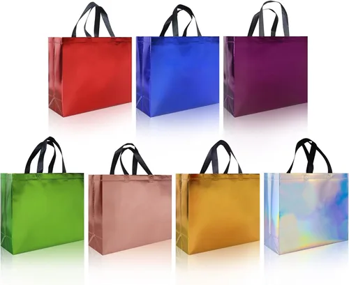 Miniatura 13 de cabzymx 15 bolsas de regalo reutilizables de color rojo brillante con asas, 12.6 x 4.7 x 11 pulgadas, bolsas de fiesta con base resistente, bolsa