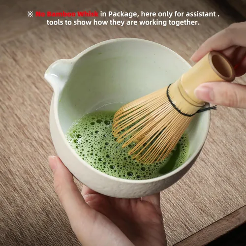 Miniatura 5 de TEANAGOO Cuenco Matcha con boquilla, 2 cuencos de cerámica para matcha y soporte para batidor (Chawan), cuenco blanco de 18 OZ/510ML con soporte