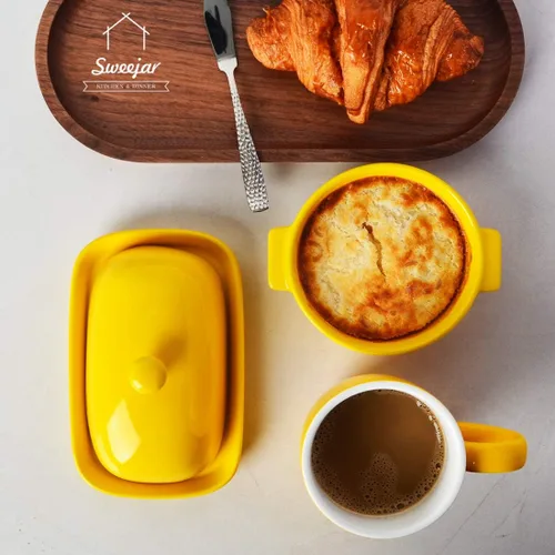 Miniatura 6 de Sweejar Mantequillera de cerámica con tapa para encimera, recipiente para mantequilla de porcelana con mango de perilla, recipiente para mantequilla