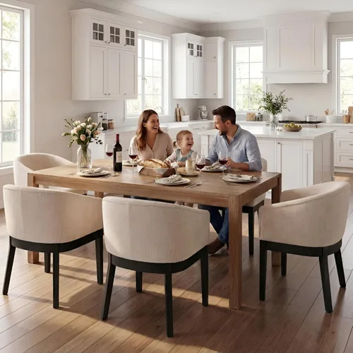 Miniatura 3 de RIVOVA Juego de 2 Sillas de Comedor Beige de Mediados de Siglo Modernas Sillas de Comedor Tapizadas en Lino Sillas de Cocina y Comedor con Respaldo