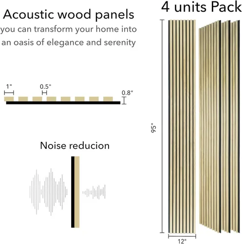 Miniatura 2 de Paneles de madera para pared - Paneles de pared acústicos de roble - 4 piezas de paneles de madera para pared - 240 cm x 30 cm - Paneles de pared