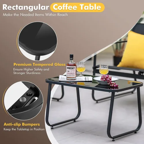 Miniatura 6 de Tangkula Juego de muebles de patio de 8 piezas, juego de conversación al aire libre con mesa de centro de vidrio templado, juego de muebles
