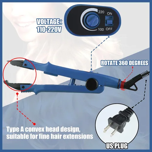 Miniatura 2 de Extensiones de Cabello Plancha de Fusión Extensiones de Cabello de Queratina Herramienta de Calor Varita Conectora de Calor con Protector