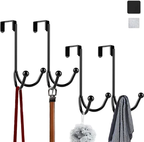 Miniatura 8 de HFHOME Paquete de 2 ganchos dobles para colgar sobre la puerta, organizador de ganchos dobles de metal para colgar abrigos, sombreros, batas, Negro
