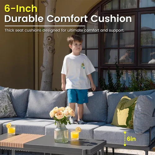 Miniatura 4 de Sundale Outdoor Juego de 2 muebles de metal para patio, sofá seccional para exteriores con cojín de olefina de 6 pulgadas, modernos