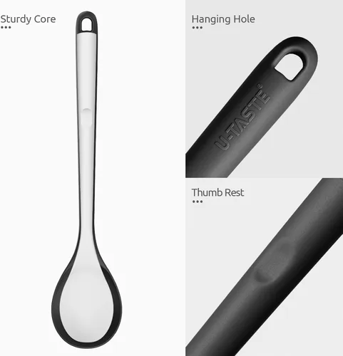 Miniatura 6 de U-Taste - Cuchara de silicona resistente al calor de 600ºF: cuchara de cocina sólida de 13.3 pulgadas, utensilio de goma antiadherente de grado Negro