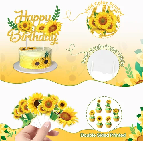 Miniatura 4 de JCOOS Decoraciones de fiesta de girasoles: decoraciones de fiesta de cumpleaños de girasol incluyen globos, pancartas, decoración de tartas