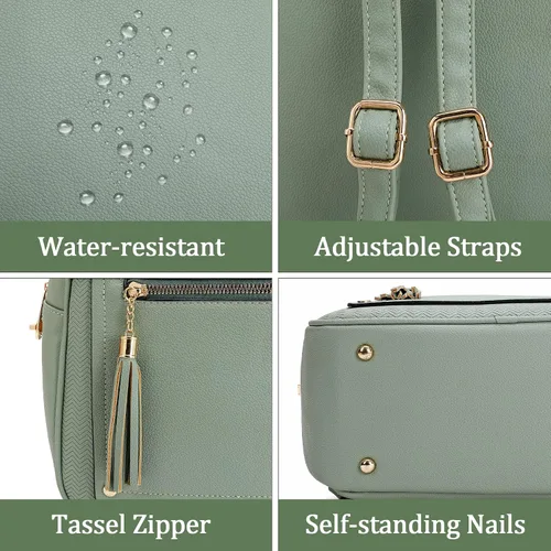 Miniatura 6 de Mini mochila antirrobo para mujer, bonita mochila escolar para adolescentes y niñas con cremallera segura y borla, forro polar verde con licencia