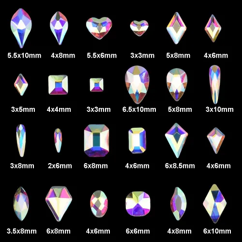 Miniatura 2 de Juego de 240 piezas de diamantes de imitación AB de cristal AB de 12 estilos populares con parte trasera plana, varios tamaños, para decoración