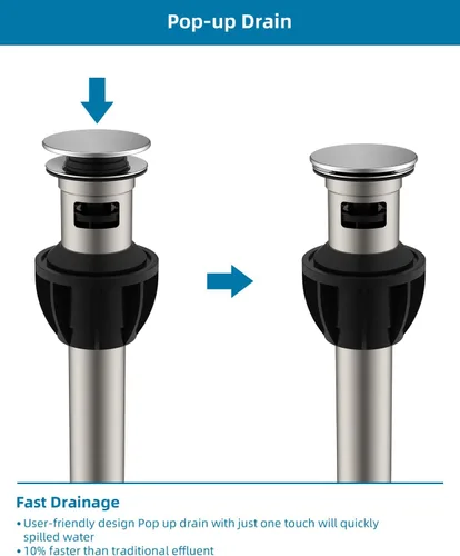 Miniatura 7 de Hibbent Paquete de 2 Desagües de Lavabo de Baño de Metal con Rebosadero, Tapón Emergente Desmontable, Colador de Lavabo de Tocador de Acero Acabado