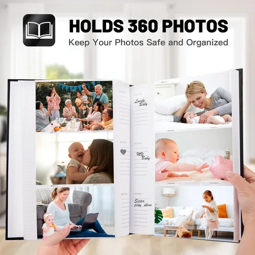 Miniatura 5 de Aevdor - Álbum de fotos de 4 x 6 con capacidad para 360 fotos, cubierta de cuero con áreas de notas para fotos de graduación, bodas, niños, familia