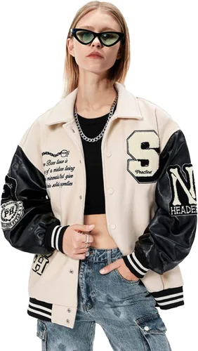 Aelfric Eden Chaqueta de carreras vintage para hombre, de gran tamaño, chaqueta universitaria, chaqueta gráfica de letras, abrigos casuales unisex