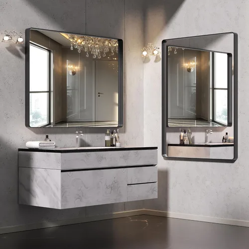 Miniatura 3 de Hasipu - Juego de 2 espejos de baño para pared, espejos de baño con marco de metal negro de 30 x 24 pulgadas para sobre lavabo, espejos