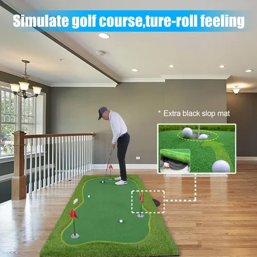 Miniatura 3 de Golf Putting Verde/Mat-Golf Training Mat - Alfombrilla profesional de práctica de golf - Putter largo desafiante verde para interiores y exteriores