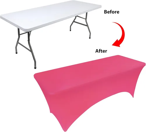 Miniatura 3 de BDDC Manteles elásticos rectangulares para mesas de 6 pies, color fucsia, lavables y resistentes a las arrugas, para eventos, bodas, banquetes