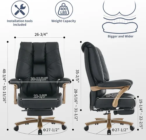Miniatura 2 de EXCEBET Silla de Oficina Ejecutiva Grande y Alta con Reposapiés, Capacidad de 400LBS Silla de Oficina Ergonómica de Respaldo Alto con Soporte