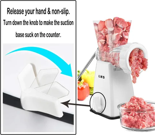 Miniatura 2 de LHS Picadora de carne manual con cuchillas de acero inoxidable, base de succión potente de alta resistencia para uso doméstico, rápida y sin Blanco