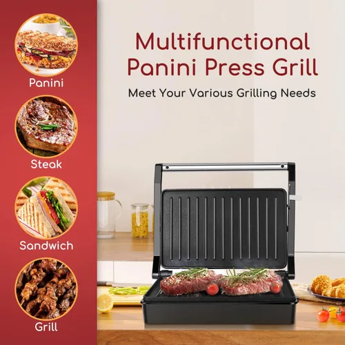 Miniatura 9 de Aigostar - Sandwichera Panini Press de 1000 W con placas revestidas antiadherentes, luz indicadora, tapa de bloqueo, mango de tacto fresco, parrilla