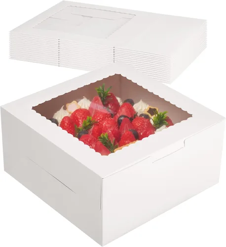 Kootek 15 cajas para tartas, caja de pastel de 10 x 10 x 5 pulgadas con ventana, cajas blancas para hornear, cajas grandes para hornear, caja