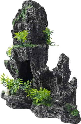 Miniatura 5 de Adornos Grandes para Acuario - Adorno de Acuario con Vista a la Montaña, Casa en el Árbol, Cueva, Puente, Resina, 10.24x9.45x5.12 pulgadas, C